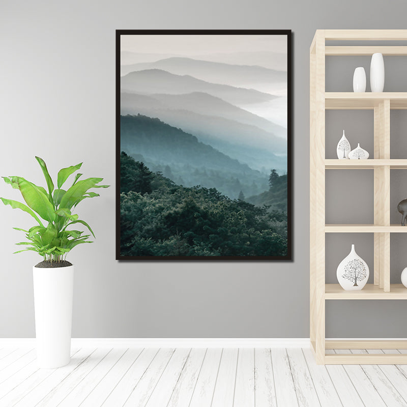 Green Mountain Landscape Wall Art Textured Minimalist Style Living Room Canvas Print