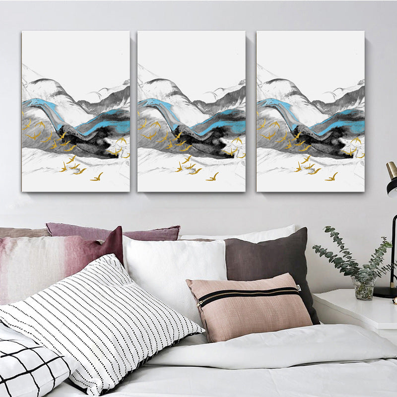 Bird Flying over Mountains Painting Textured Modernism Dining Room Wall Art Decor