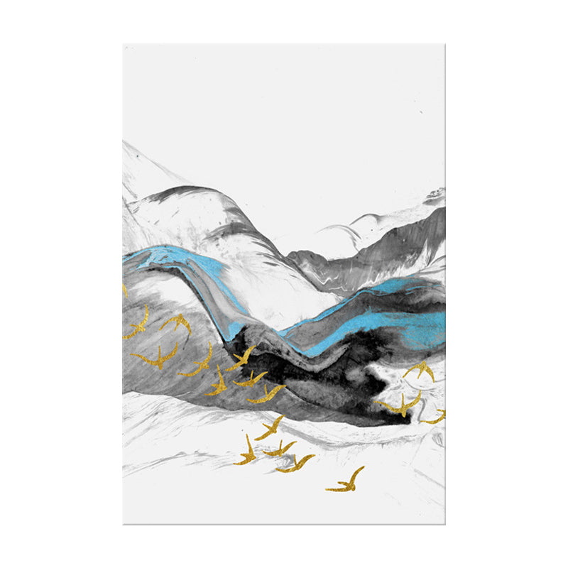 Bird Flying over Mountains Painting Textured Modernism Dining Room Wall Art Decor