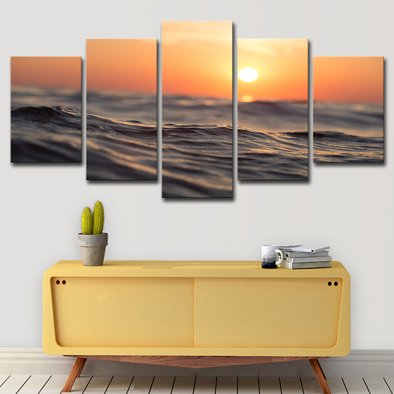 Yellow Sunset Wall Art Close-Up Sea Water Tropical Multi-Piece Canvas Print