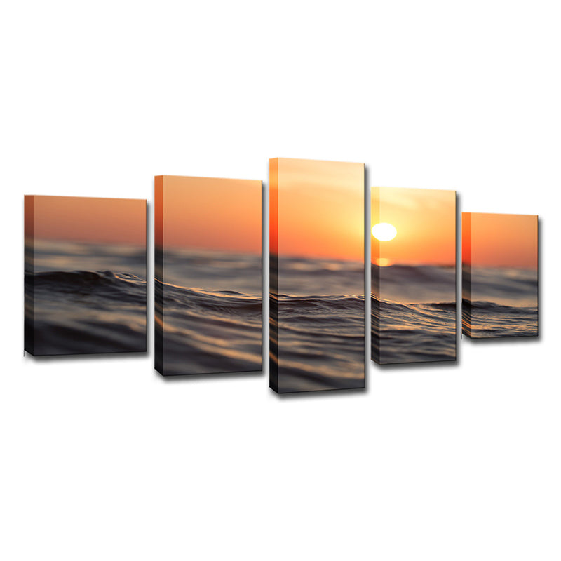Yellow Sunset Wall Art Close-Up Sea Water Tropical Multi-Piece Canvas Print