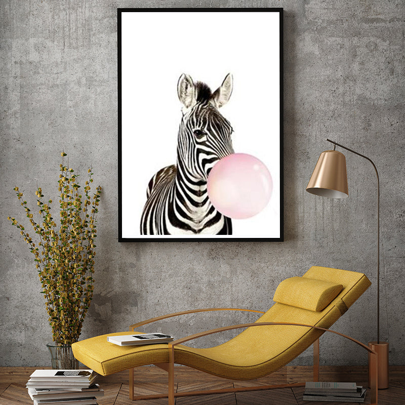 Illustration Childrens Art Wall Decor with Animal Chewing Bubble Gum Pattern in Soft Color