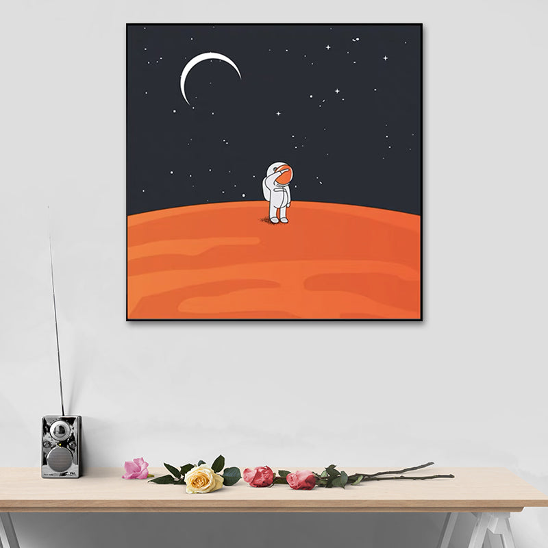 Moon Landing Astronaut Wall Decor Childrens Art Textured Canvas Print for Bedroom