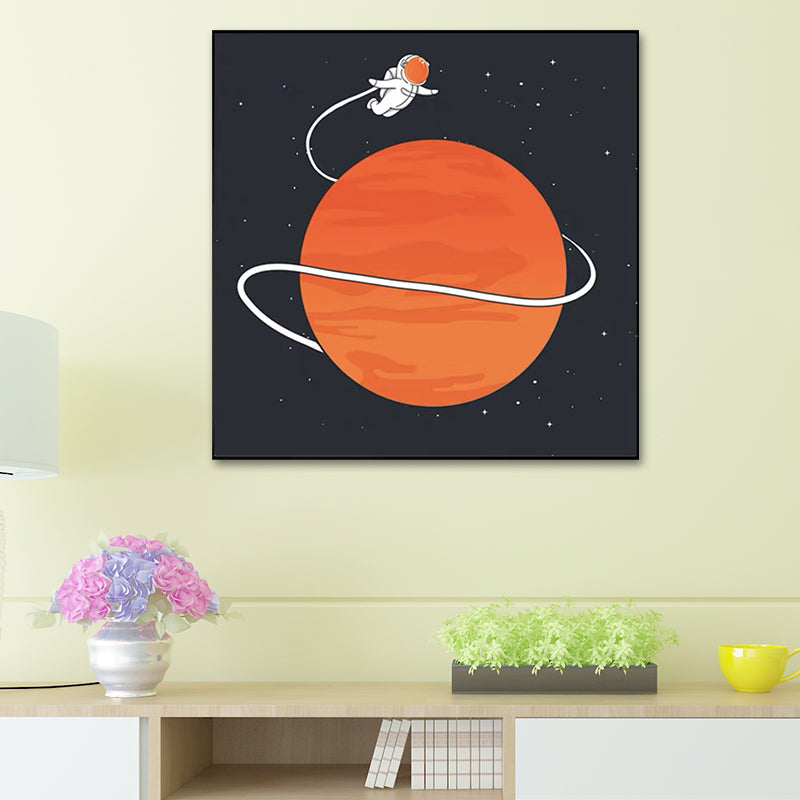 Moon Landing Astronaut Wall Decor Childrens Art Textured Canvas Print for Bedroom