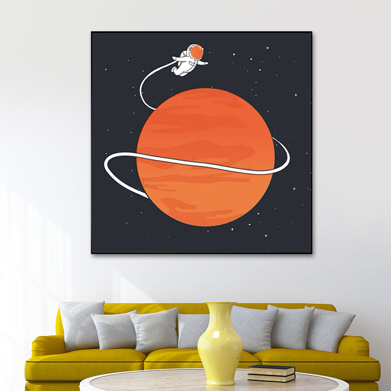 Moon Landing Astronaut Wall Decor Childrens Art Textured Canvas Print for Bedroom