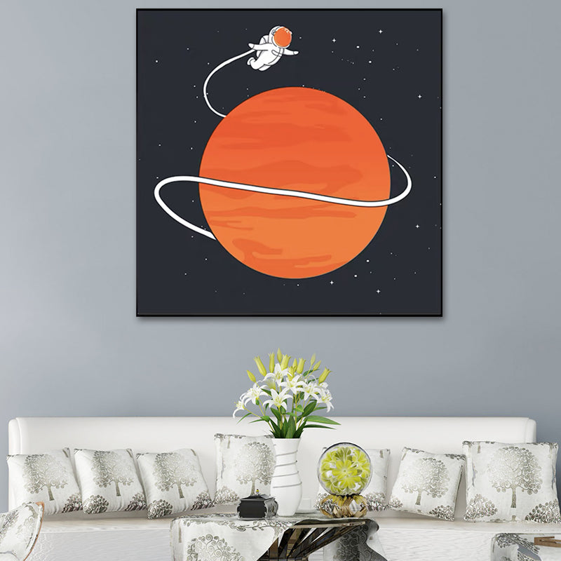 Moon Landing Astronaut Wall Decor Childrens Art Textured Canvas Print for Bedroom