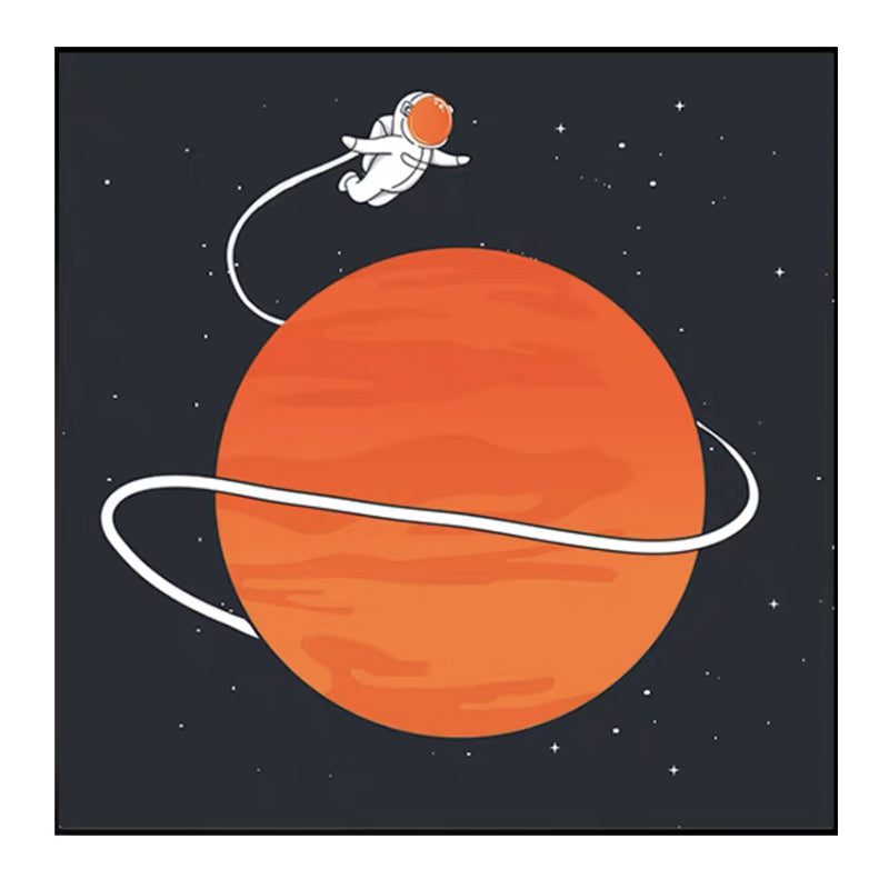 Moon Landing Astronaut Wall Decor Childrens Art Textured Canvas Print for Bedroom