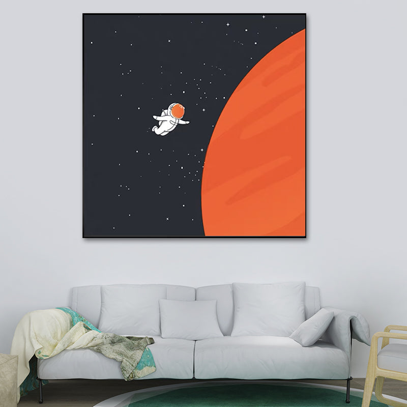 Moon Landing Astronaut Wall Decor Childrens Art Textured Canvas Print for Bedroom