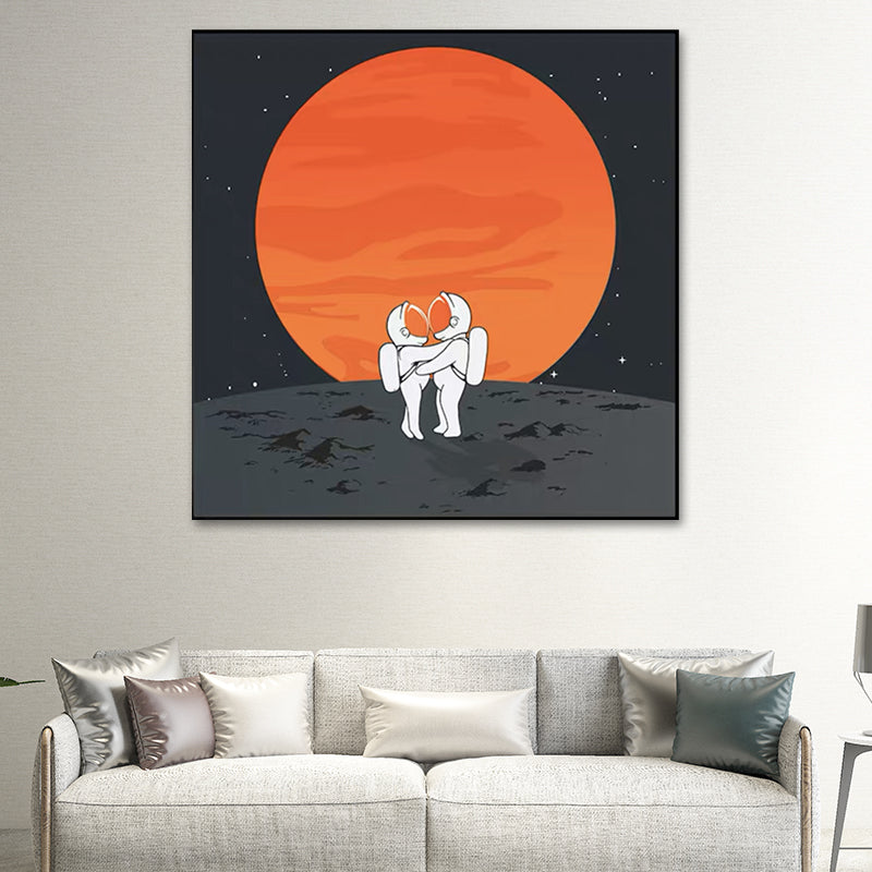 Moon Landing Astronaut Wall Decor Childrens Art Textured Canvas Print for Bedroom