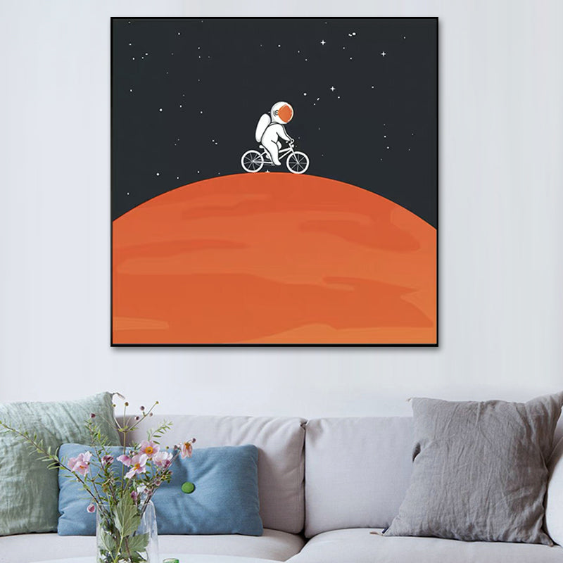 Moon Landing Astronaut Wall Decor Childrens Art Textured Canvas Print for Bedroom