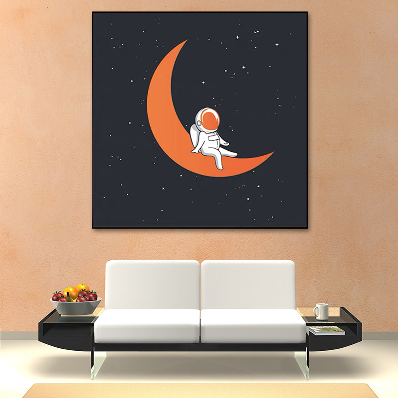 Outer Space Adventure Canvas Childrens Art Cute Cartoon Wall Decor in Dark Color