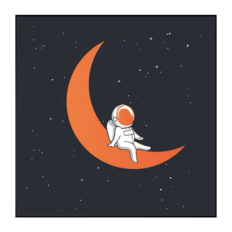 Outer Space Adventure Canvas Childrens Art Cute Cartoon Wall Decor in Dark Color
