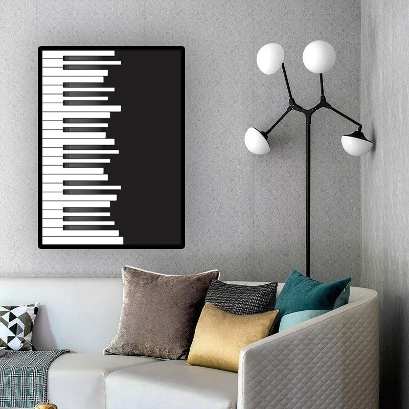 Minimalist Piano Wall Decor Black and White Textured Canvas Print for Living Room