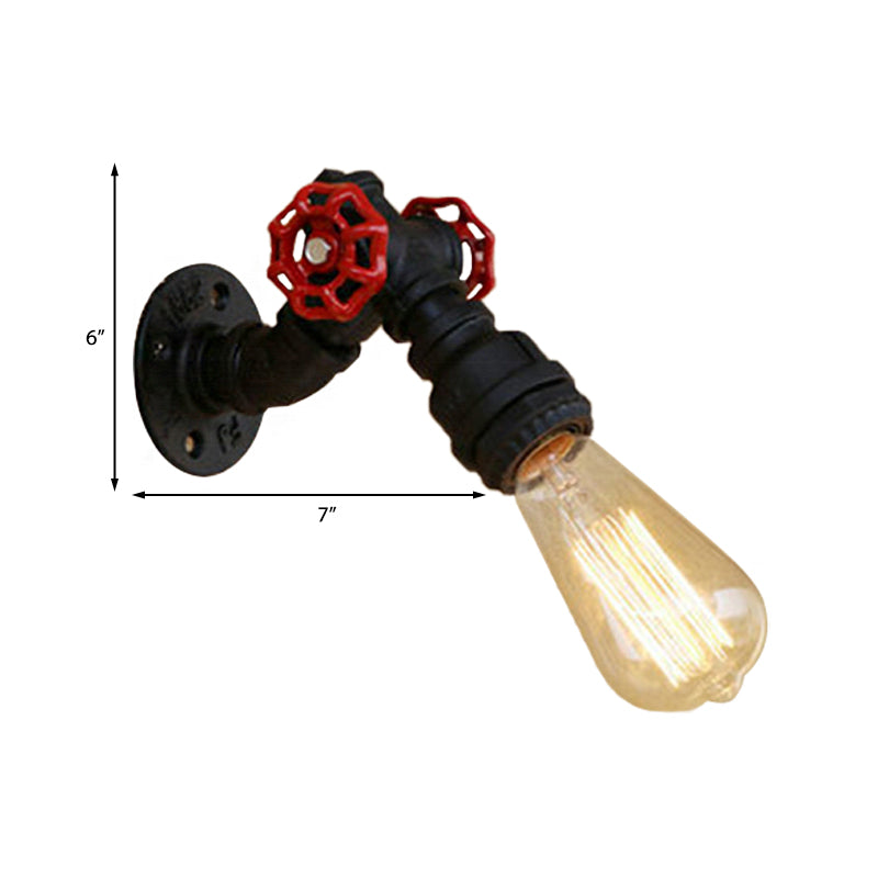 Farmhouse Stylish Pipe Wall Lamp with Valve 1 Bulb Metallic Wall Lighting Fixture in Black for Dining Room