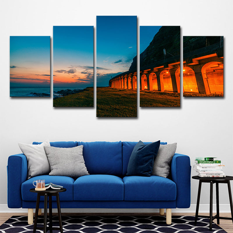 Blue Sunset Landscape Wall Art Decor Arched Architecture Modern Multi-Piece Canvas