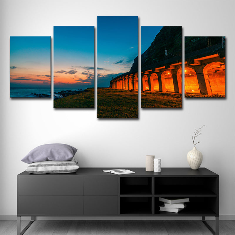 Blue Sunset Landscape Wall Art Decor Arched Architecture Modern Multi-Piece Canvas