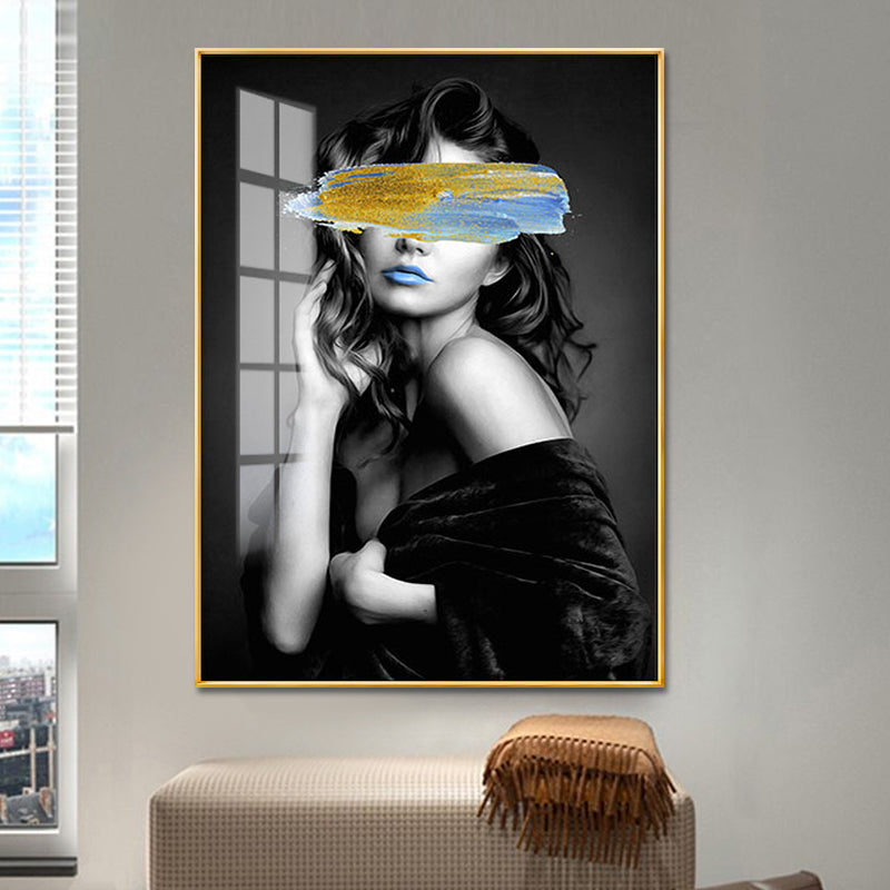 Toile d'art mural imprimée Glam Girl, décoration murale texturée de couleur foncée pour salon