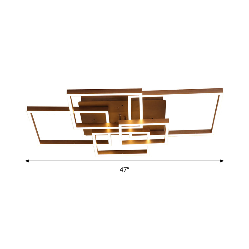 Square Acrylic Ceiling Light Modern LED 39"/47" Wide Brown Semi Flush Mount Light in Warm/White Light
