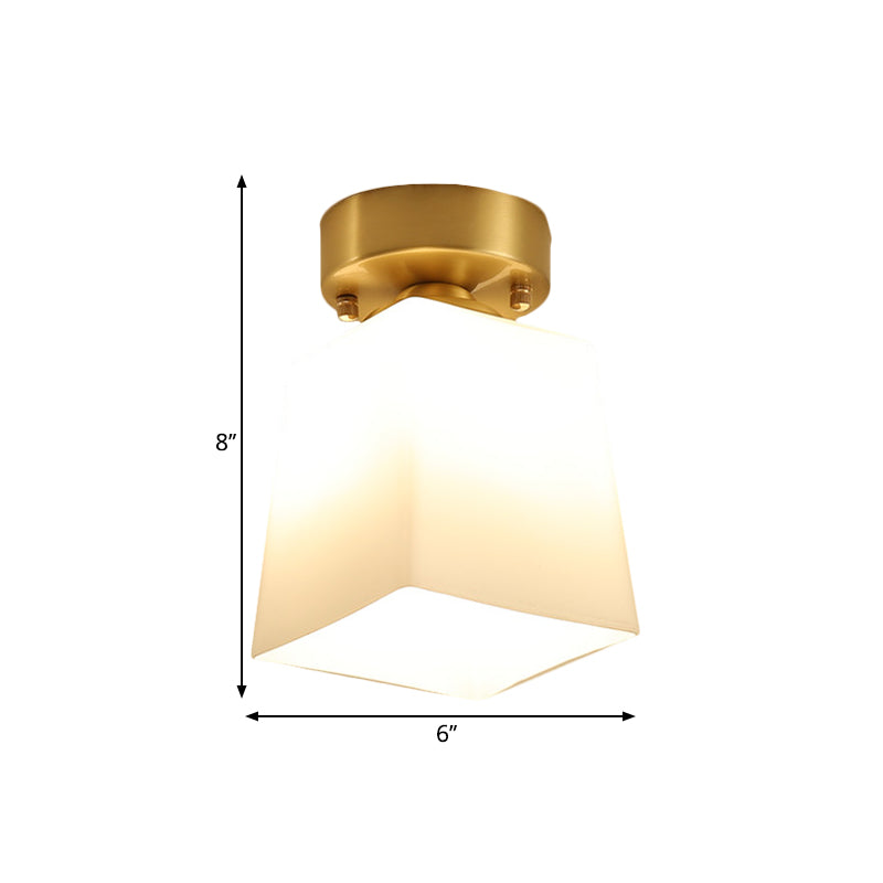White Glass Brass Flush Lamp Scalloped/Shell/Trapezoid 1 Light Cottage Ceiling Mounted Lighting for Stairway
