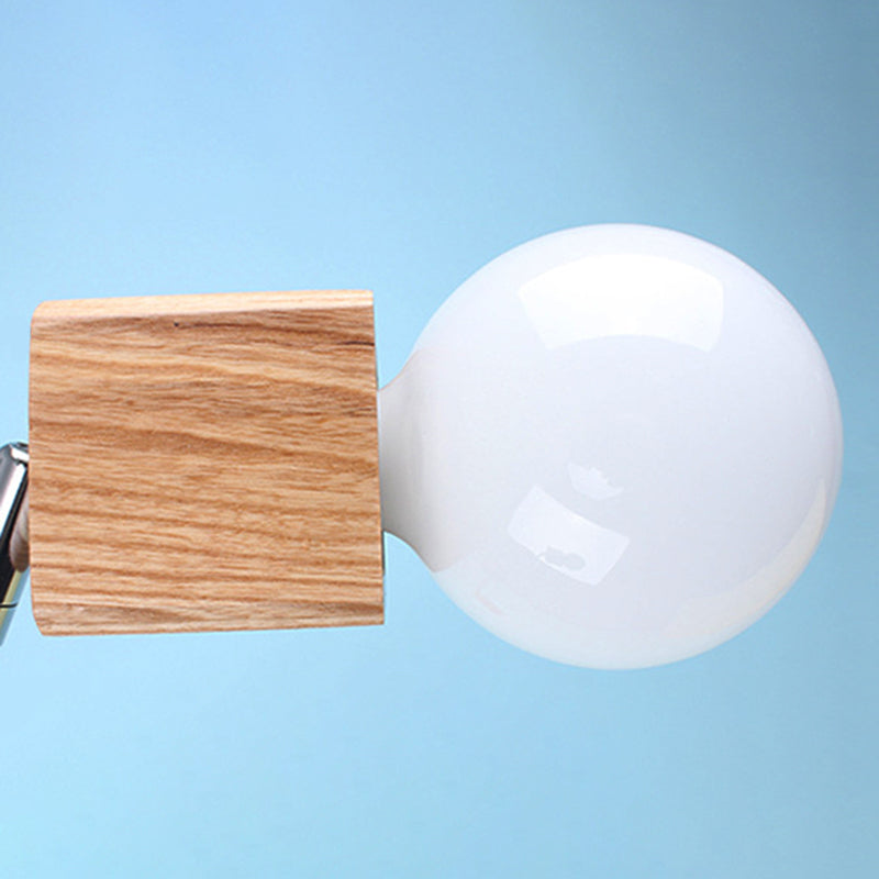 3/5-Light Ceiling Lamp Loft Industrial Open Bulb Metal Semi Flush Light in Wood for Bedroom