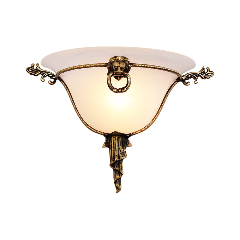 1-Head Domed Sconce Light Traditional Brass Frosted Glass Wall Mount Lighting for Corridor