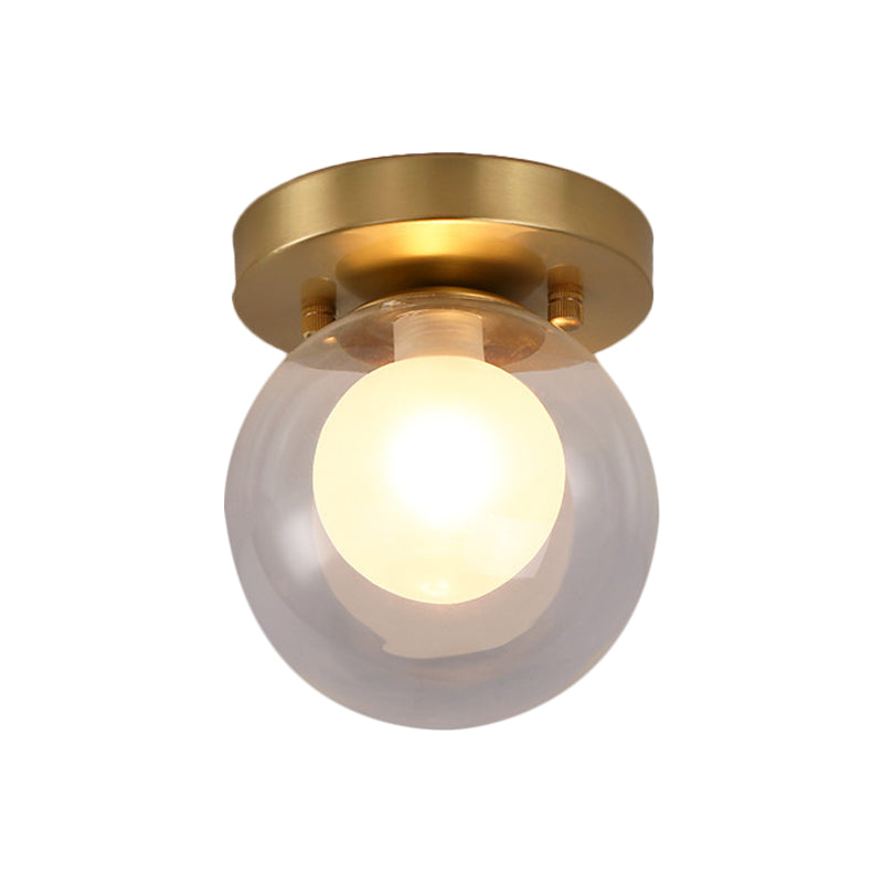 Brass Single Bulb Ceiling Flush Warehouse Clear and Opal Glass Dual Orb Flush Mount Fixture