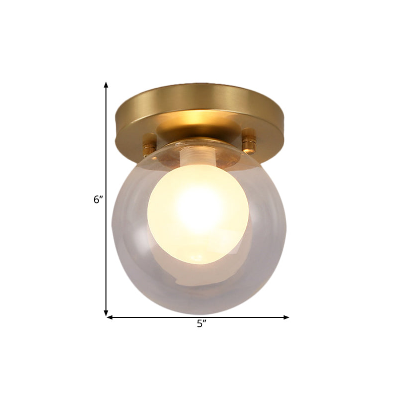 Brass Single Bulb Ceiling Flush Warehouse Clear and Opal Glass Dual Orb Flush Mount Fixture