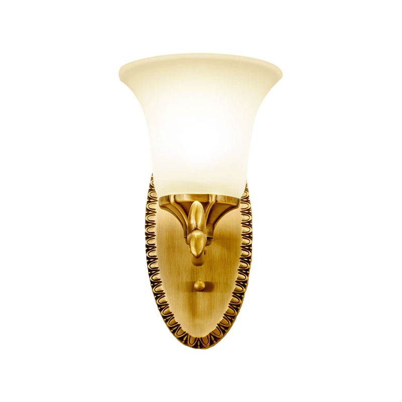 Bell Living Room Sconce Light Traditional Milky Glass 1/2-Head Brass Wall Lighting Fixture