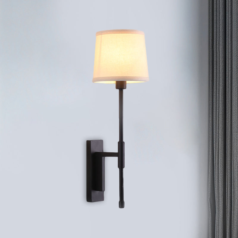 1 Head Barrel Wall Sconce Warehouse Black Fabric Wall Mounted Lighting with Right Angle Arm