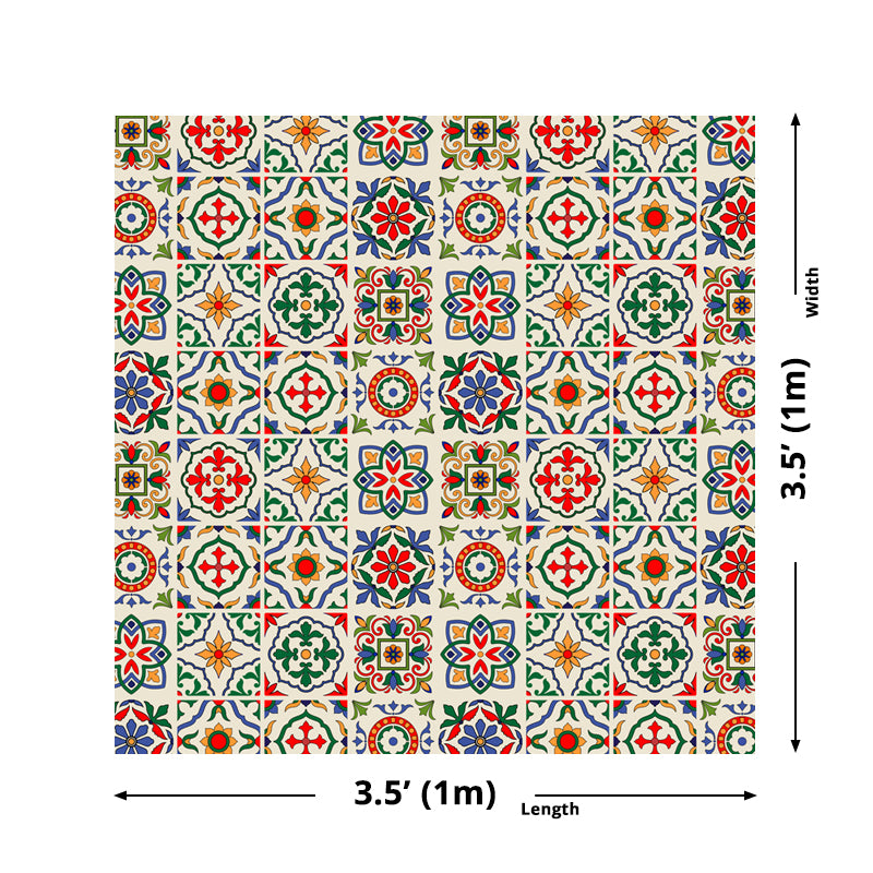 Bohemian Floral Pattern Wallpaper Panels Brown Bathroom Adhesive Wall Decor, 3.5' x 3.5"