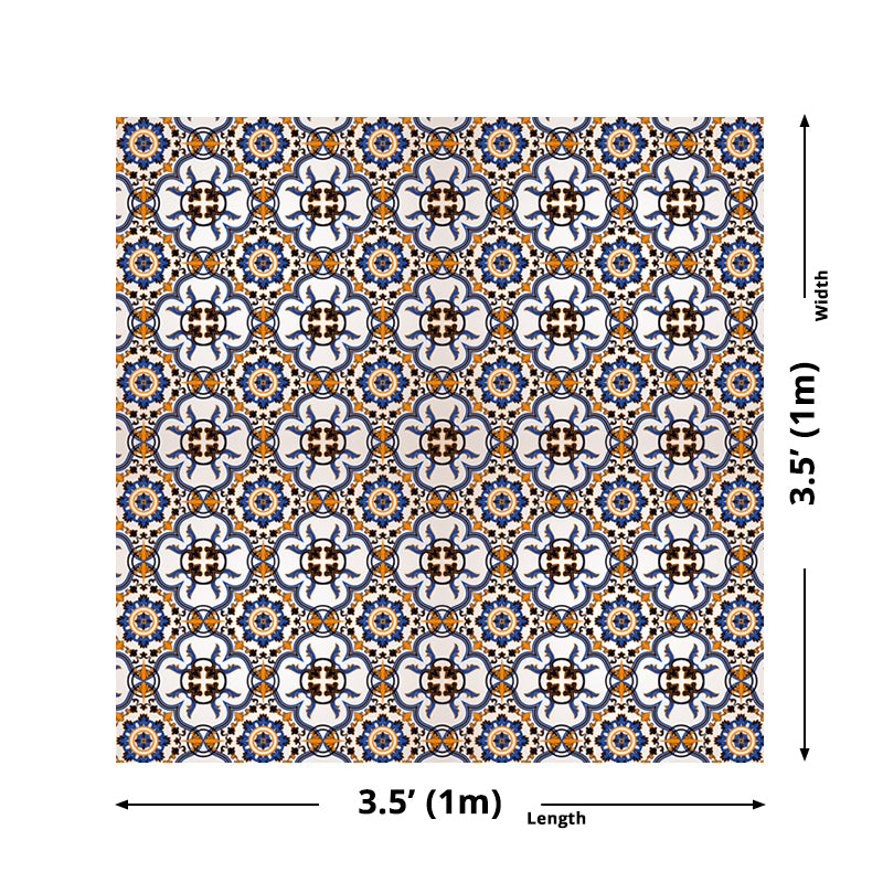 Orange Moroccan Tile Wallpaper Panel Set Mandala Boho Peel and Stick Wall Art for Kitchen