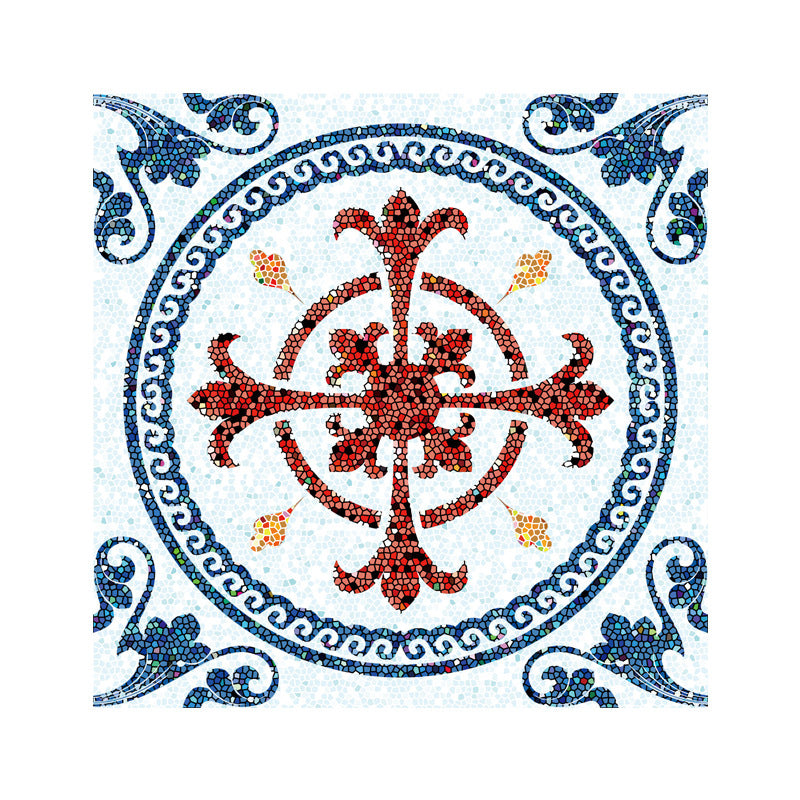 Floral Mosaic Tile Wallpaper Panels Bohemia Smooth Adhesive Wall Covering in Purple