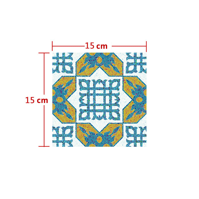 Floral Mosaic Tile Wallpaper Panels Bohemia Smooth Adhesive Wall Covering in Purple