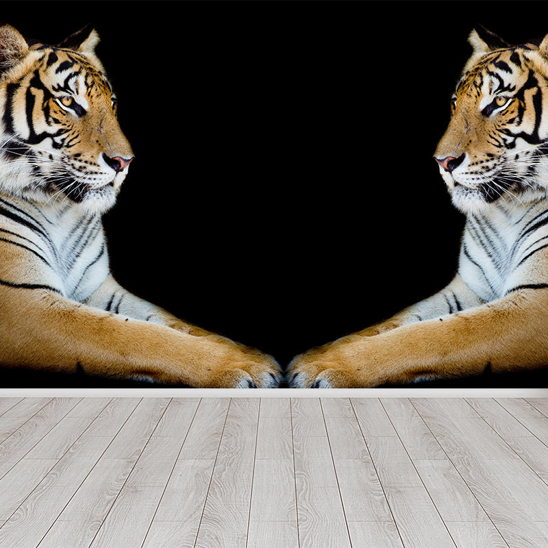 Contemporary Tiger Twins Wall Mural Black Decorative Wall Covering for Living Room
