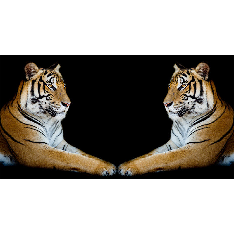 Contemporary Tiger Twins Wall Mural Black Decorative Wall Covering for Living Room