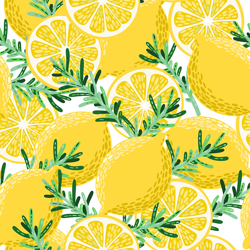 Non-Woven Decorative Wall Mural Modern Lemons and Leaves Wall Covering for Bathroom