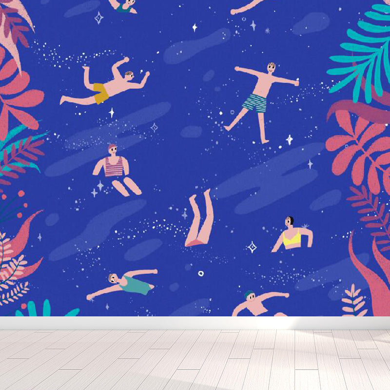 Contemporary Space and Figures Mural Decal Purple Dining Room Wall Decor, Personalized