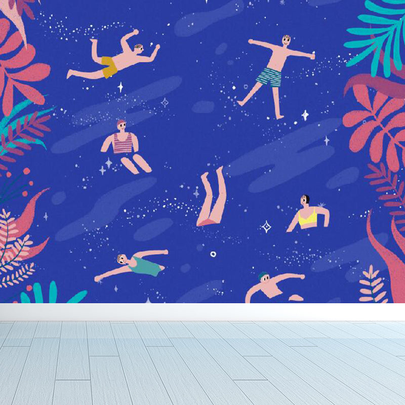 Contemporary Space and Figures Mural Decal Purple Dining Room Wall Decor, Personalized