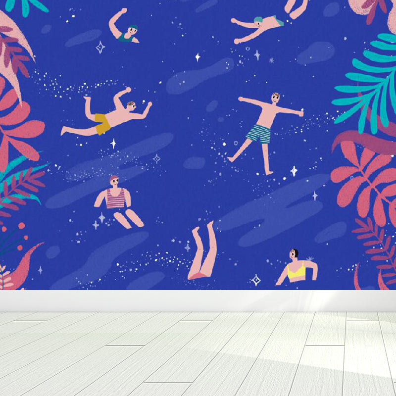 Contemporary Space and Figures Mural Decal Purple Dining Room Wall Decor, Personalized