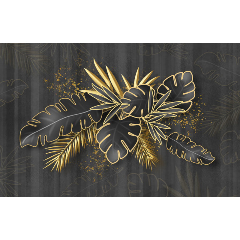 Botanical Leaf Pattern Mural Wallpaper Gold Tropical Wall Covering for Living Room