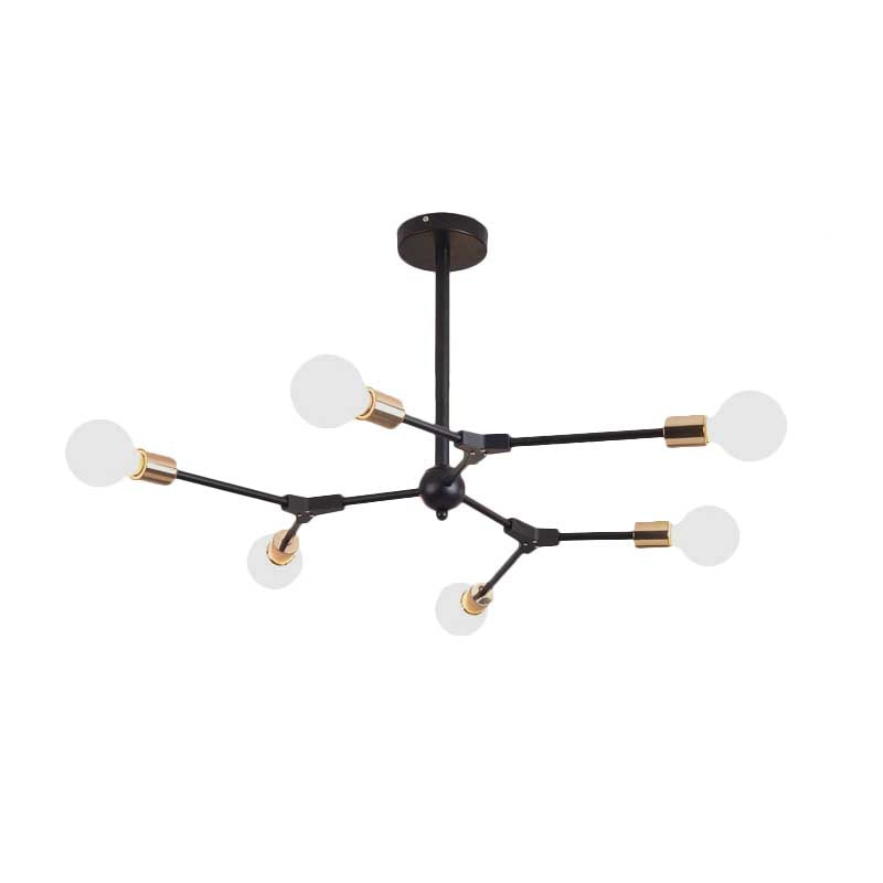 Black Finish Branch Suspension Light Retro Style Metallic 6/8 Lights Bedroom Chandelier Lamp with Open Bulb