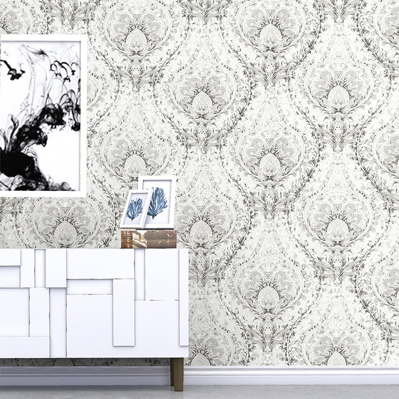 Grey Jacquard Wallpaper Roll Moisture Resistant Retro Dining Room Wall Art, 33' x 20.5"