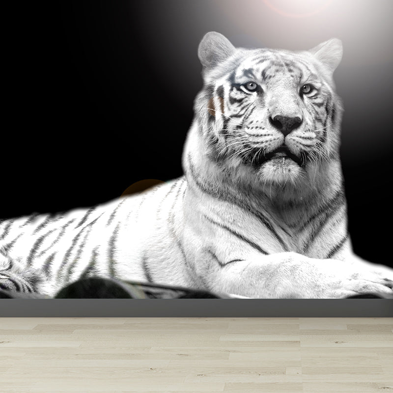 Peaceable Tiger Mural Wallpaper Black Contemporary Wall Covering for Living Room