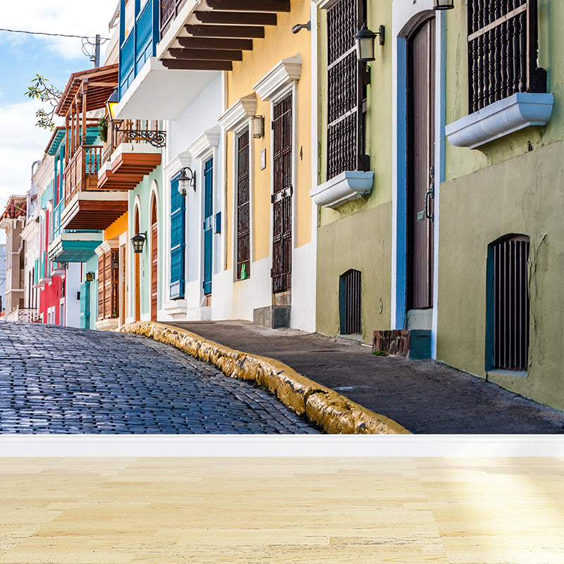 Waterproof Colored Houses Mural Modern Non-Woven Wall Art, Custom Size Available