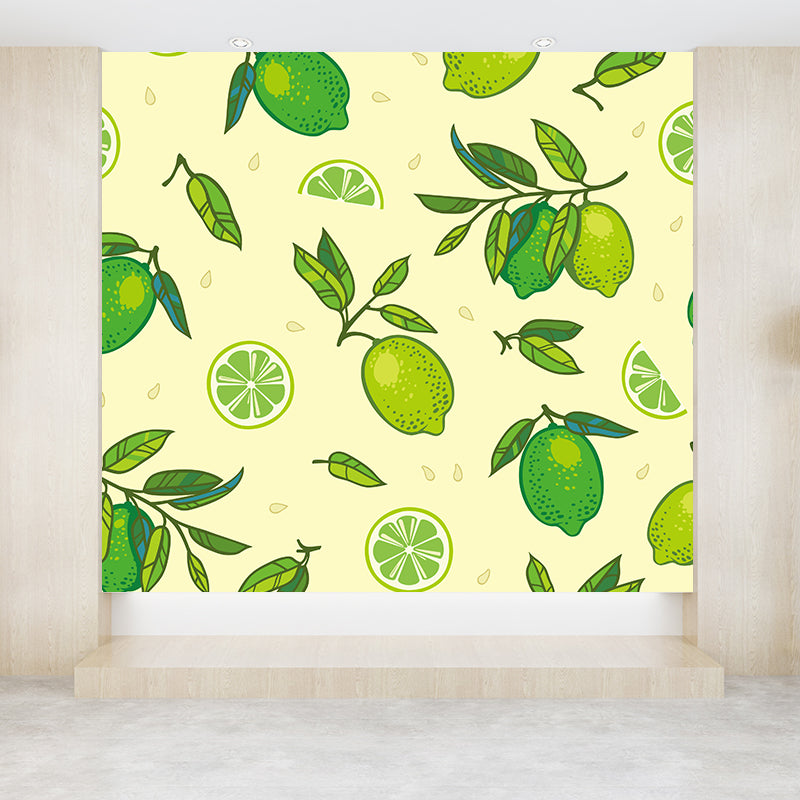 Illustration Style Fruit Mural Decal for Dining Room, Lemon Green, Made to Measure