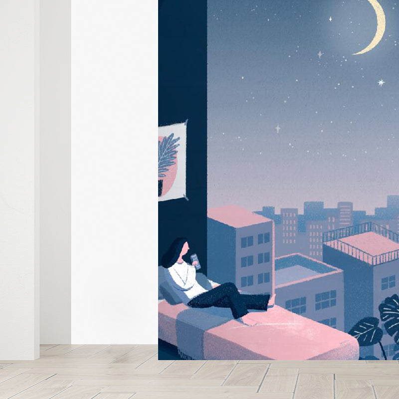 Contemporary Starry Sky View Mural Decal Blue Stainproofing Wall Decor for Bathroom