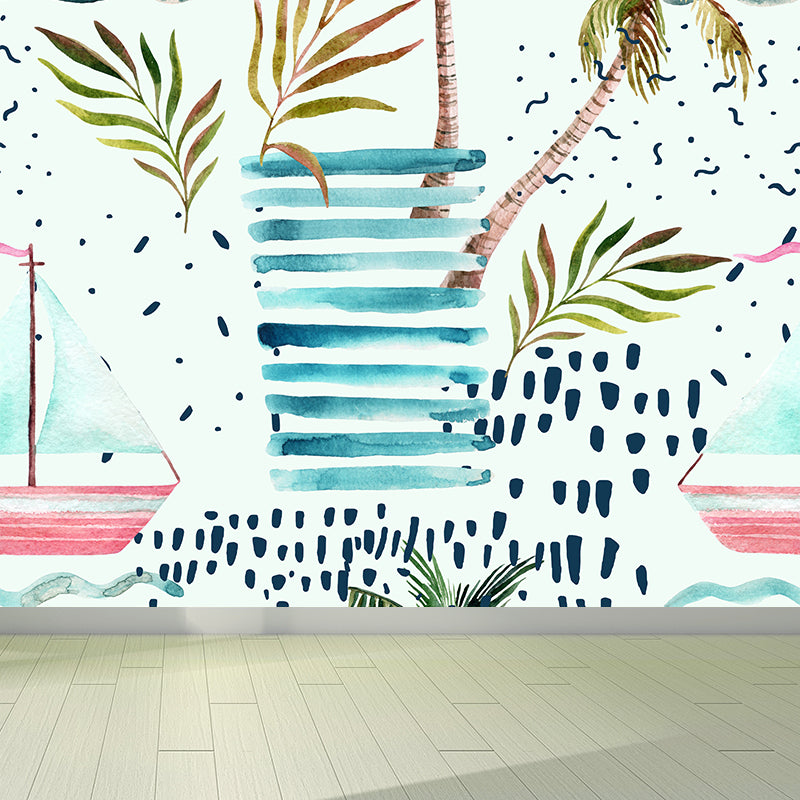 Huge Botanical Mural Wallpaper Moisture Resistant Tropical Living Room Wall Covering