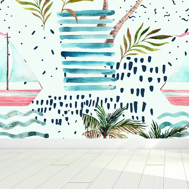 Huge Botanical Mural Wallpaper Moisture Resistant Tropical Living Room Wall Covering