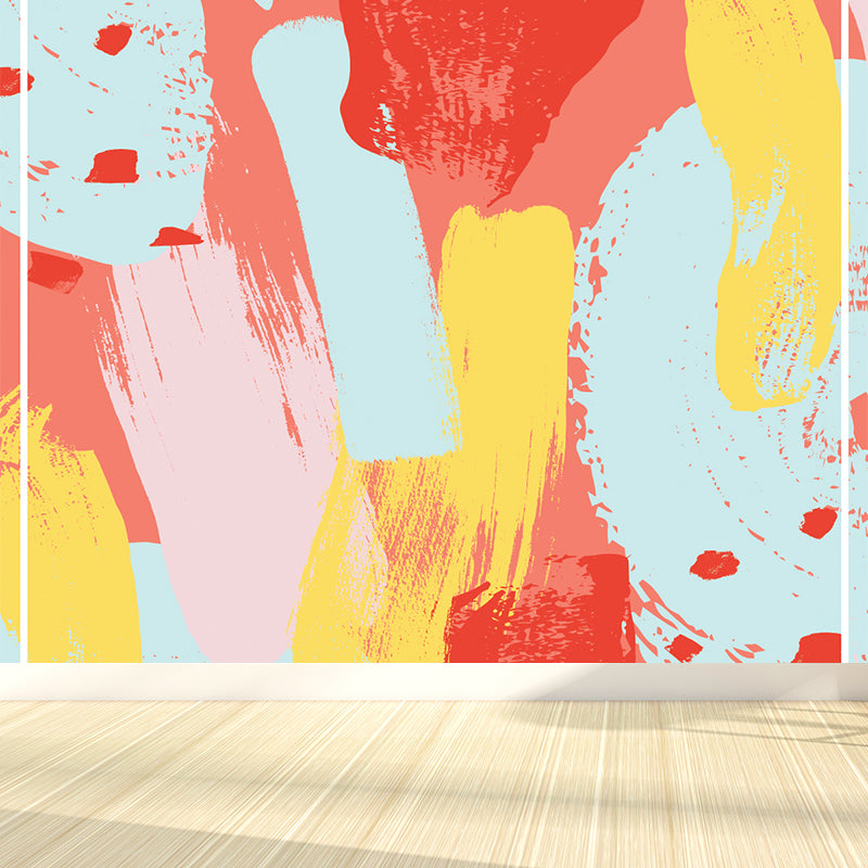 Contemporary Brush Stroke Mural Decal Blue Dining Room Wall Covering, Personalized