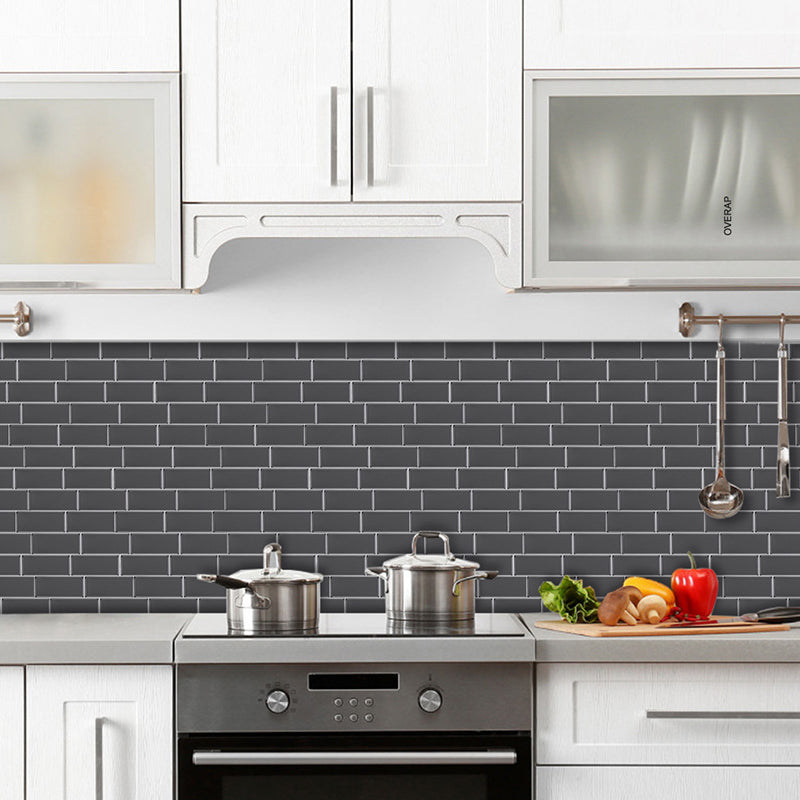 Brick Wallpaper Panel Set Dark Grey PVC Wall Decoration, Peel and Paste, 11' x 8.3"